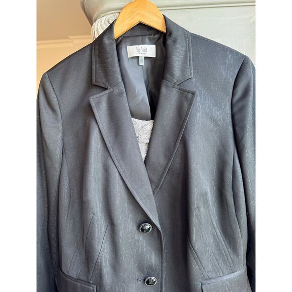 Le Suit 2-Button Evening Blazer Black on Black Metallic Thread Detail Sz 18W - Picture 5 of 11